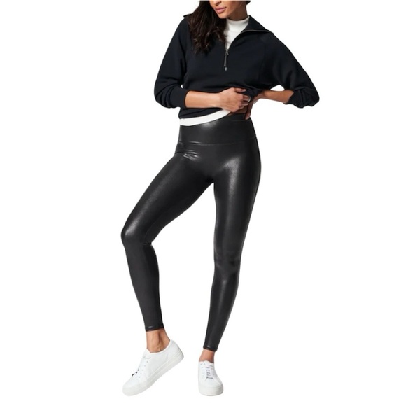 SPANX Faux Leather Look Leggings Black Size M - Picture 1 of 9